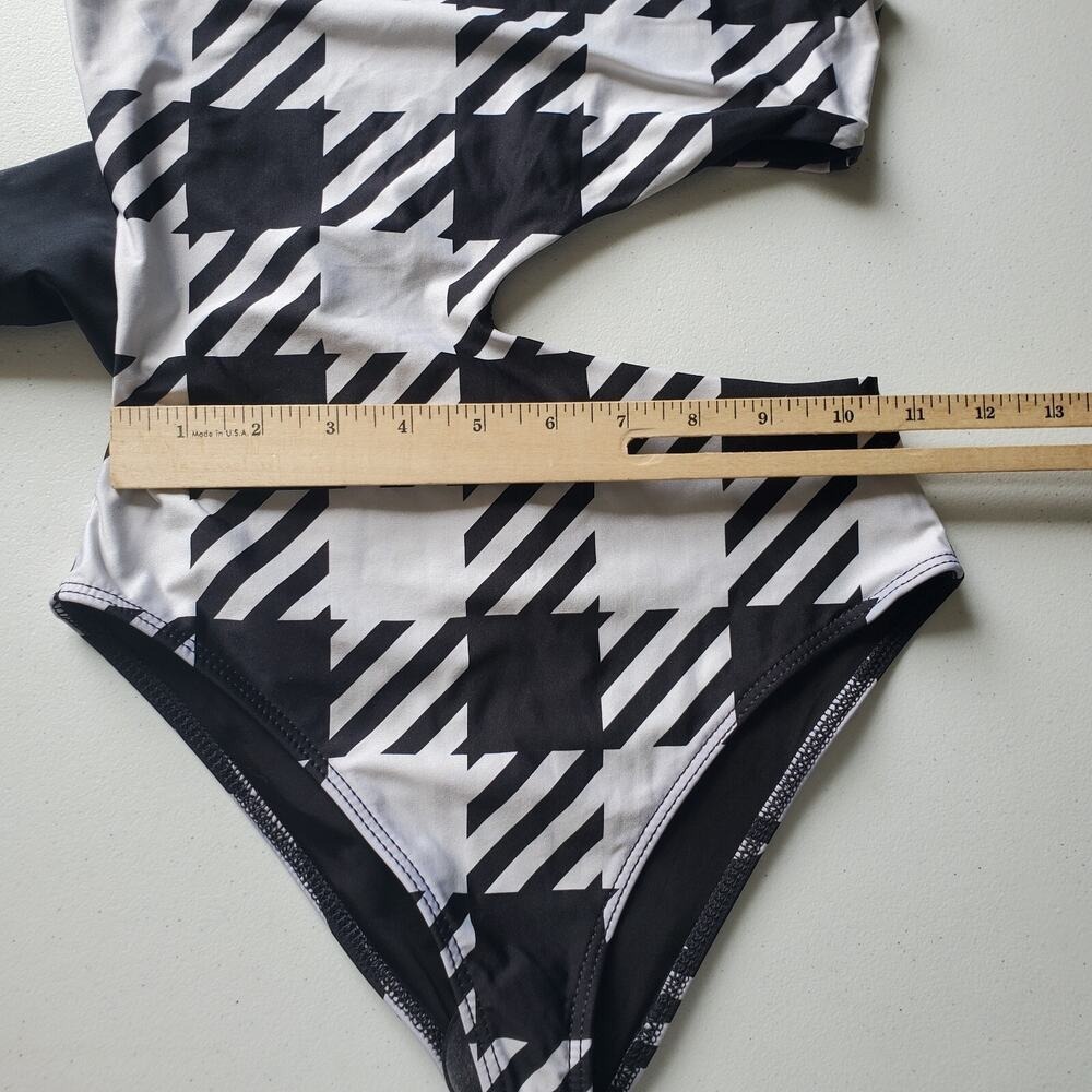 Revolve Beach Riot Carlie One Piece Swimsuit XS Houndstooth Belted Cutout NEW - Picture 10 of 16